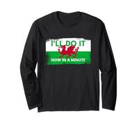 Welsh Dragon Flag - Do It Now in A Minute (Vintage Style) Long Sleeve T-Shirt