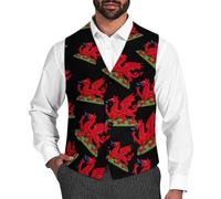 Welsh Dragon Flag Funny Four Button Suit Vest Formal Suit Vest Slim Fit Business Dress Waistcoat For Men 2XL