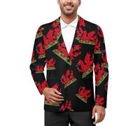 Welsh Dragon Flag Funny Two Button Suit Jacket For Men Casual Outwear Tops Sports Coat 3XL