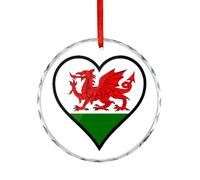 Welsh Dragon Flag Heart Funny Christmas Ornaments Crystal Xmas Tree Decoration Hanging Pendant