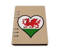 Welsh Dragon Flag Heart Leather A5 Binder Notebook Refillable Travel Journal with 90 Sheets Personal Planner for Women Men
