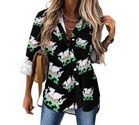 Welsh Dragon Flag of Wales Casual Womens Tops V Neck Button Down Shirt Long Sleeve Basic Blouses Clothes XL