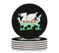 Welsh Dragon Flag of Wales Round Ceramic Coasters Non-Slip Cork Base Drinks Holder Craft 6PCS