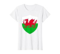 Welsh Dragon Flag Shield Emblem Design Value Graphic T-Shirt, Women, White, M