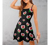 Welsh Dragon Flag with Heart Summer Mini Dress Sleeveless Sling Beach Swing Sundress for Women