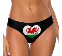 Welsh Dragon Flag with Heart Women's Low Waist T-Back Thong Panty Underwear Brief Print