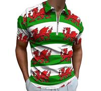 Welsh Dragon Flags Men's Golf Polo-Shirt Summer Short Sleeve T-Shirt Quick Dry Muscle Tees 4XL