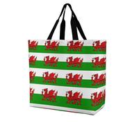 Welsh Dragon Flags Reusable Grocery Bag Large Capacity Foldable Shopping Tote with Inner Pocket