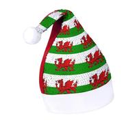Welsh Dragon Flags Sequins Santa Hat Christmas Cap Xmas Adult Headwear for Holiday Party New Year Festive