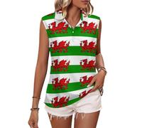 Welsh Dragon Flags Women Golf Shirt Polo Tank Top Tennis Sleeveless T-Shirt Collared Vest XL