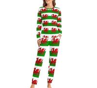 Welsh Dragon Flags Women's Pajamas Set Long Sleeve Lounge Sets Soft Sleepwear with Pockets M