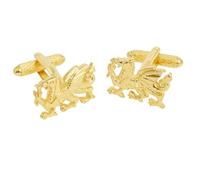 Welsh Dragon Gilt Cufflinks - Onyx Art CK680 Wales Symbol Gold Wedding Cuff Links in Premier Life Packaging