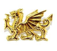 Welsh Dragon Pin Badge / Brooch - Gold Plated Pewter on display card