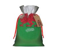 Welsh Dragon Print Holiday Burlap Gift Bag With Drawstring, Small Party Favor Pouches For Christmas Gifting-S Size
