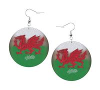 Welsh Dragon Printed Round Earrings For Women, 1 Pair Lightweight Leather Pierced Earrings Set Trendy Jewelry Gifts For Women Girls