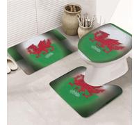 Welsh Dragon Printing Bathroom Rugs Set, Flannel Non Slip Rug Set For Bathroom Guest Suite, Includes Three Shapes