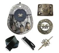 Welsh Dragon Sporran Set - Antique Scottish Sporrans with Brooch, Buckle, Pin, Belt & Chain | Traditional Highland Accessory | Men & Women (Large (To fit waist 36" up to 42"))