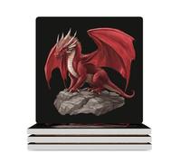 Welsh Dragon Square Ceramic Coaster Set Absorbent Coasters with Cork Backing for Table Protection 4PCS