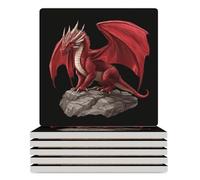 Welsh Dragon Square Ceramic Coaster Set Absorbent Coasters with Cork Backing for Table Protection 6PCS