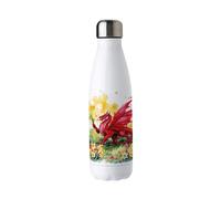Welsh Dragon Stainless Steel Water Bottle - Yellow Daffodils Patriotic Welsh Gifts - Double Walled 500ml Metal Hot/Cold Drinks Bottle Outdoor Presents