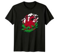Welsh Dragon Wales Countries Flag Mens T-Shirt Womens Tee Distressed Graphic Tee Unisex Top National Heritage Design 2XL Black