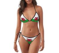 Welsh-Flag Bikini Set for Women Two Piece Halter Triangle Tie Side Swimsuit Bathing Suit