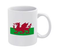 Welsh Flag Coffee Mug White Ceramic 11 Oz Tea Cup with Red Dragon Graphic Patriotic Wales Souvenir for Daily Office and Home Use