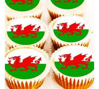 Welsh Flag Cupcke Toppers - St David's Day - Wales Cake Decorations - Cymru Sport - Edible Wafer 4cm x 24 by Deb's Kitchen Cakes - Welsh Flag Party Deeorations