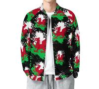 Welsh Flag Dragon Splash Mens Bomber Jacket Long Sleeve Golf Sport Coat Windbreaker Tops