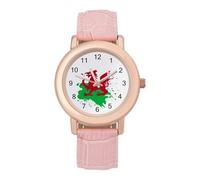 Welsh Flag Dragon Splash Womens Leather Strap Elegant Lady Wrist Watches Casual Band Three-Hand Watch