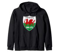 Welsh flag dragon Y Ddraig Goch vintage Wales Cymru shield Zip Hoodie