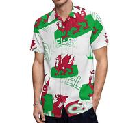Welsh Flag Hawaiian Shirts for Men Short Sleeve Casual Beach Shirt T-Shirts Tops L