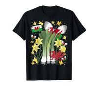 Welsh Flag Idea For Women St Davids Day Leek Daffodils T-Shirt