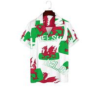 Welsh Flag Men's Hawaiian Shirts Short Sleeve Guayabera Shirts Casual Beach Shirt Tops 3XL