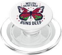 Welsh Heritage Runs Deep Welsh Flag Butterfly Wales Flag Art PopSockets PopGrip for MagSafe