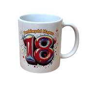 Welsh High Street Happy 18th Birthday Mug - Purple Design (Penblwydd Hapus)