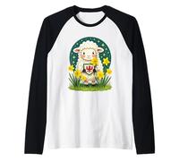Welsh Lamb Cute St Davids Day Design Raglan Baseball Tee