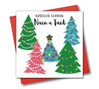 Welsh Language Embellished Christmas Greeting Card, Nadolig Llawen, Nain A Taid, Merry Christmas Grandma & Grandad, Christmas Trees