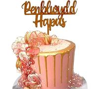 Welsh Penblwydd Hapus Cake Topper, Custom Welsh Happy Birthday Acrylic Cake Toppers by 3 Little Desserts (BLACK)