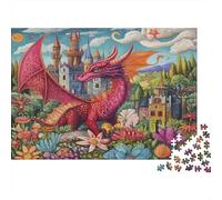 Welsh Red Dragon in Front of The Castle Jigsaw Puzzles. 70x50cm/1000pcs Whimsical Style Whimsical Challenge Toy for Educational Games Gifts