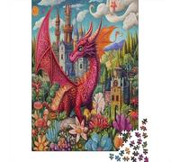Welsh Red Dragon in Front of The Castle Jigsaw Puzzles Whimsical Style Challenge Toy Educational Games Home Decoration for Adults& Teenager Age 14 Years Up 70x50cm/1000pcs