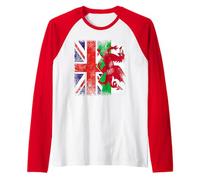 Welsh Roots | Half British Flags | UK Wales Vintage Raglan Baseball Tee