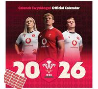 Welsh Rugby Union 2026 Calendar Wales Square Wall hanging Calendar with FREE Organising Stickers Included