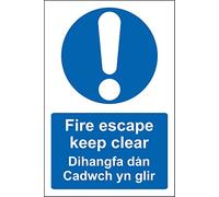 Welsh sign - Fire escape keep clear Dihangfa dan cadwch yn glir Safety sign - 3mm Aluminium sign 300mm x 200mm