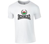Welsh Skinhead Large Logo Men's T-Shirt - Wales Flag Skin Head T Shirt (UK, Alpha, XXL, Regular, Regular, White)