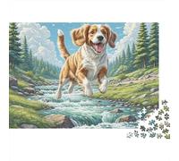Welsh Springer Spaniel 1000 Pieces Jigsaw Puzzles Engaging Family Games Beagle Jumping over Stream Jigsaw Puzzle Home Decoration for Adults And Kids 38x26cm/1000pcs