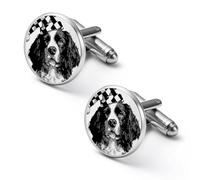 Welsh Springer Spaniel Dog Checkered Hat Mens Classic Cufflinks Shirt Studs Accessories Gifts for Groom Husband Father