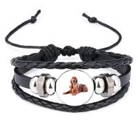 Welsh Springer Spaniel Dog Pet Family Black Leather Bracelet and Velvet Gift Bag