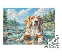 Welsh Springer Spaniel Jigsaw Puzzle for Relaxation & Creativity - Beagle in Stream with Mountains 1000Pc Challenging Game for Adults Kids Age 12 Years Up 38x26cm/1000pcs Welsh Springer Spaniel 1000