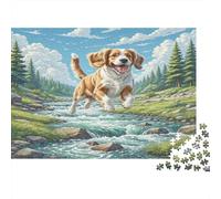 Welsh Springer Spaniel Thick Paper Beagle Running in Stream in Forest Jigsaw Puzzle Bundle Interactive Gift for Seniors 38x26cm/1000pcs